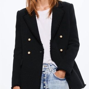 Buttons Tweed Blazer - Black with Pearl Button Detail